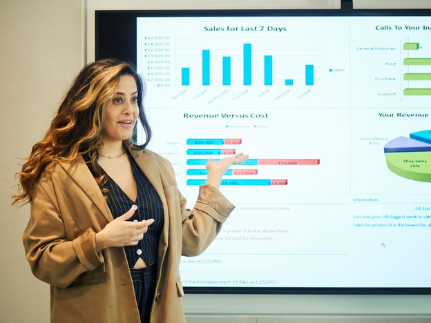 Businesswoman presenting some data on a screen